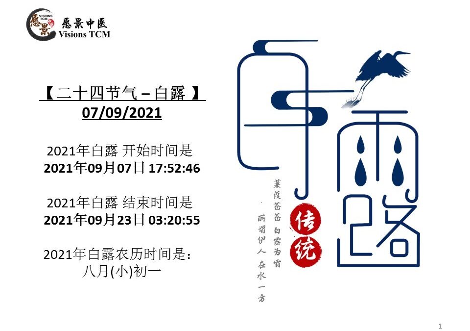 【二十四节气 – 白露 – 中医养生】07/09/2021