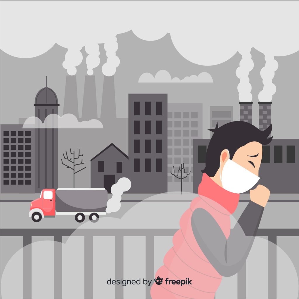 Illustration showing the health effects of haze on the respiratory system